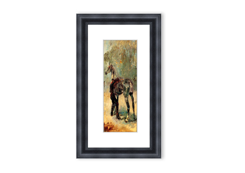 Framed print of Artilleryman and His Horse by Toulouse Lautrec, showcasing vibrant colors and intricate details.