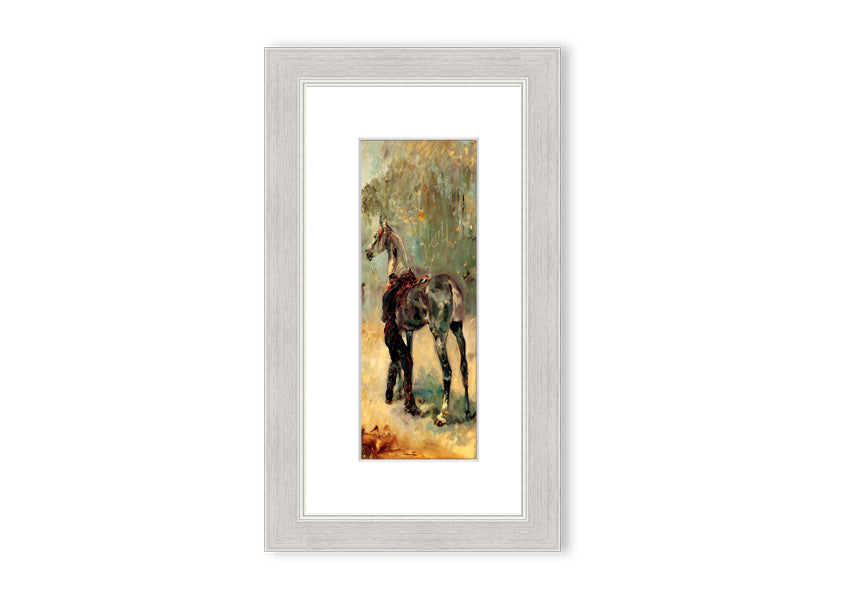 Framed print of Artilleryman and His Horse by Toulouse Lautrec, showcasing vibrant colors and intricate details.