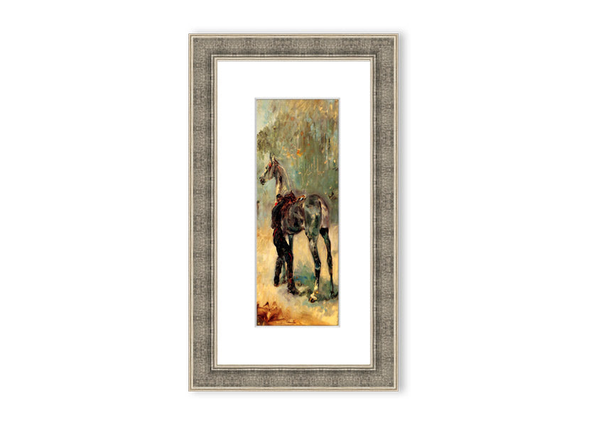 Framed print of Artilleryman and His Horse by Toulouse Lautrec, showcasing vibrant colors and intricate details.