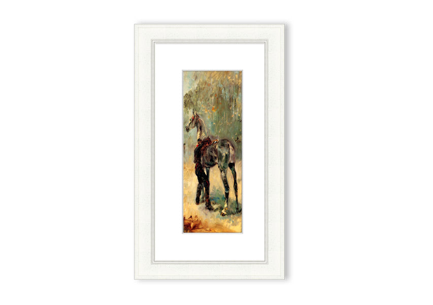Framed print of Artilleryman and His Horse by Toulouse Lautrec, showcasing vibrant colors and intricate details.