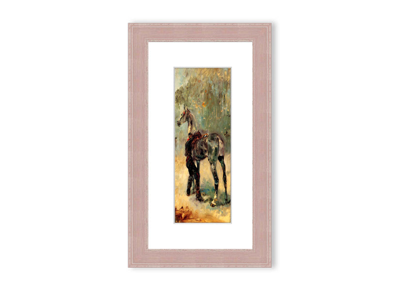 Framed print of Artilleryman and His Horse by Toulouse Lautrec, showcasing vibrant colors and intricate details.