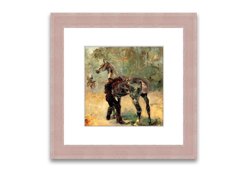 Framed print of Artilleryman and His Horse by Toulouse Lautrec, showcasing vibrant colors and intricate details.