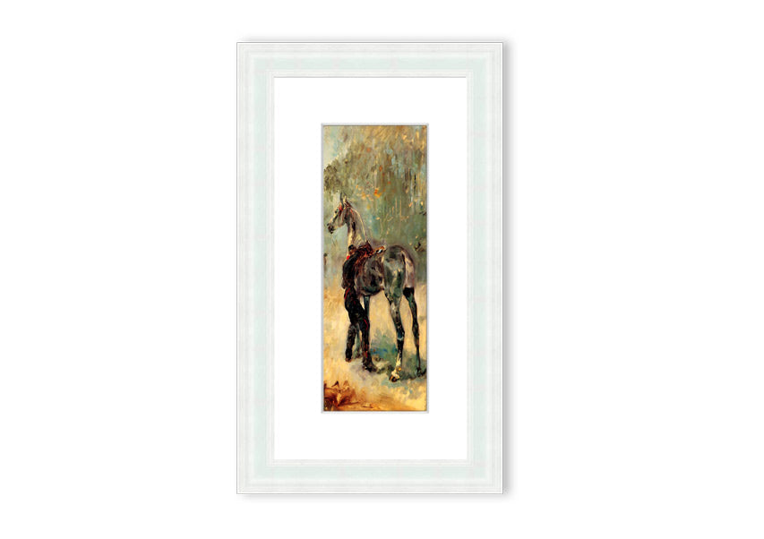 Framed print of Artilleryman and His Horse by Toulouse Lautrec, showcasing vibrant colors and intricate details.