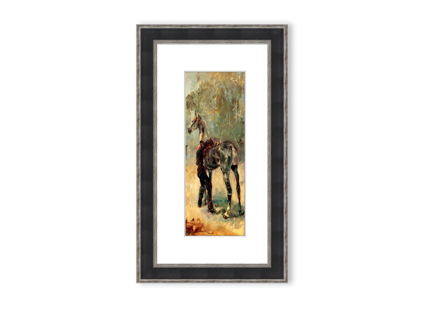 Framed print of Artilleryman and His Horse by Toulouse Lautrec, showcasing vibrant colors and intricate details.