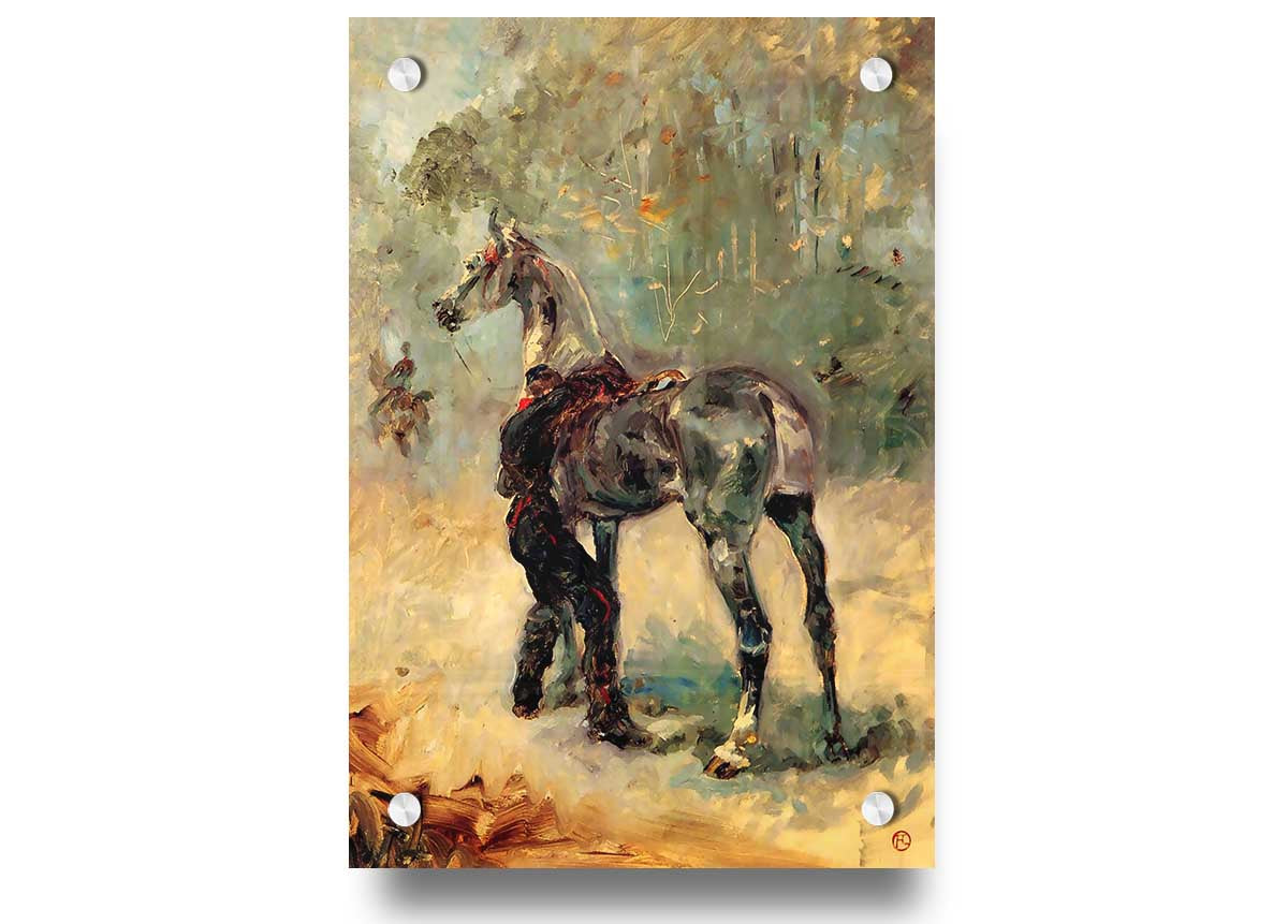 Acrylic print of Toulouse Lautrec's Artilleryman and His Horse, showcasing vibrant colors and modern design.