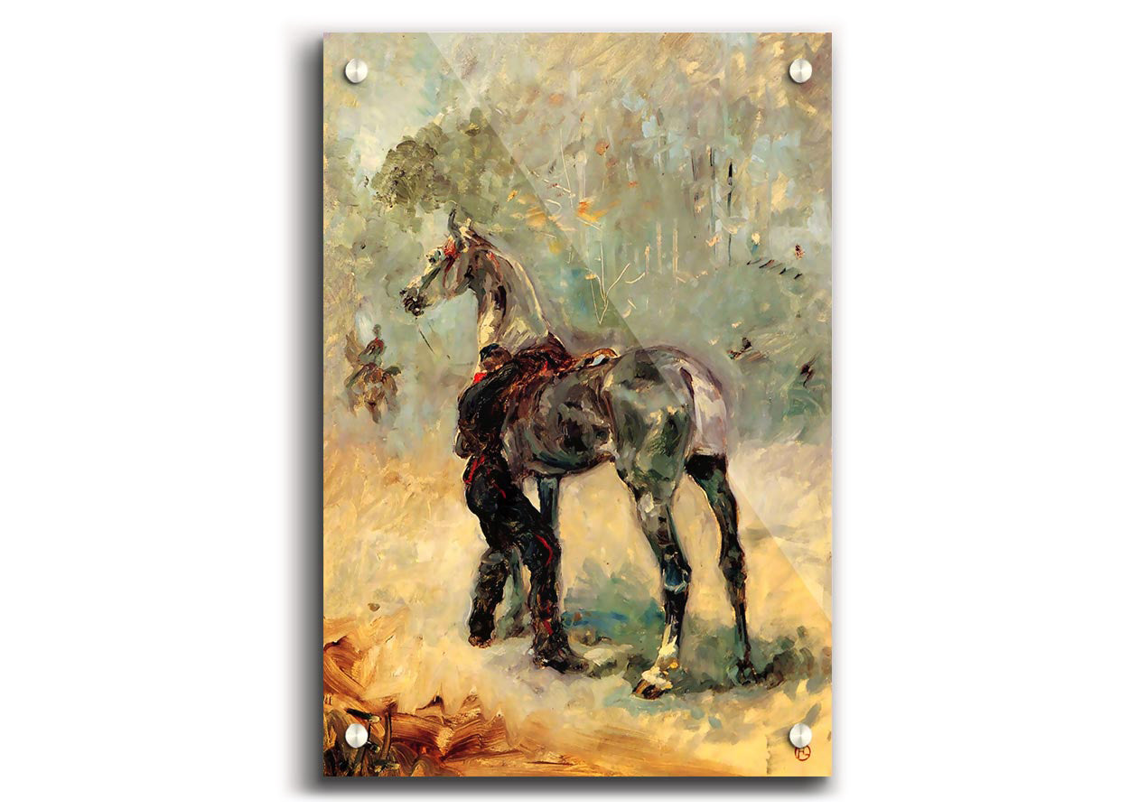Acrylic print of Toulouse Lautrec's Artilleryman and His Horse, showcasing vibrant colors and modern design.