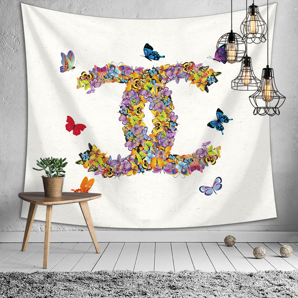 Artistic Butterfly Tapestry featuring vibrant colors and intricate butterfly designs, perfect for modern wall art.