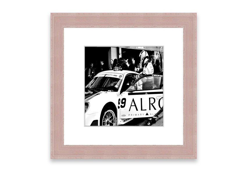 Framed print of Arton Senna preparing for a race, showcasing vibrant colors and detailed craftsmanship.