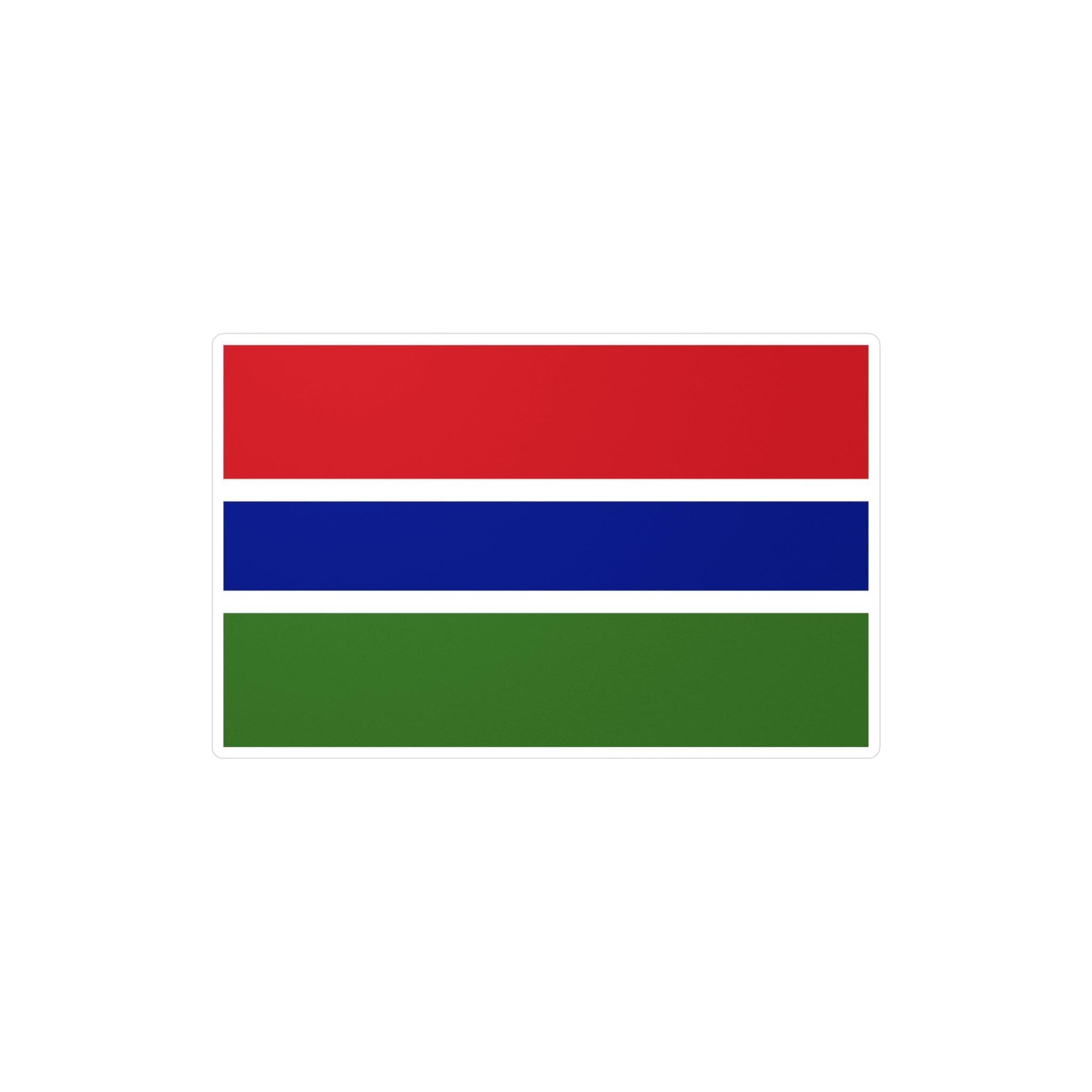 Autocollant représentant le drapeau de la Gambie, en PVC durable, disponible en plusieurs tailles.