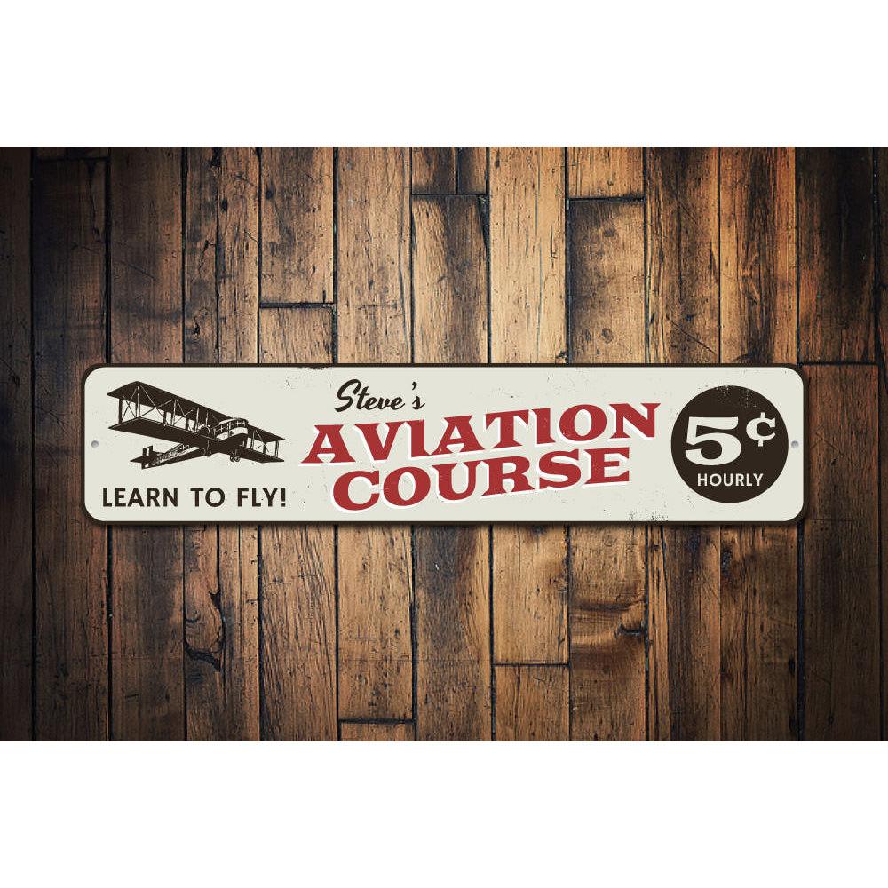 Vintage aviation course advertisement sign.