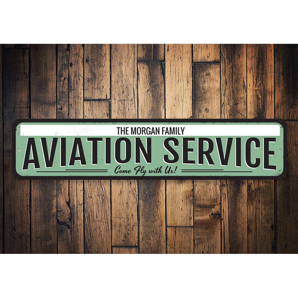Aviation Service Sign made of high-quality aluminum, featuring customizable text and pre-drilled holes for easy mounting.