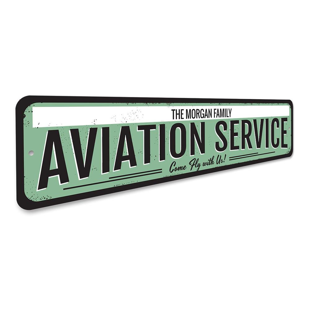 Aviation Service Sign made of high-quality aluminum, featuring customizable text and pre-drilled holes for easy mounting.