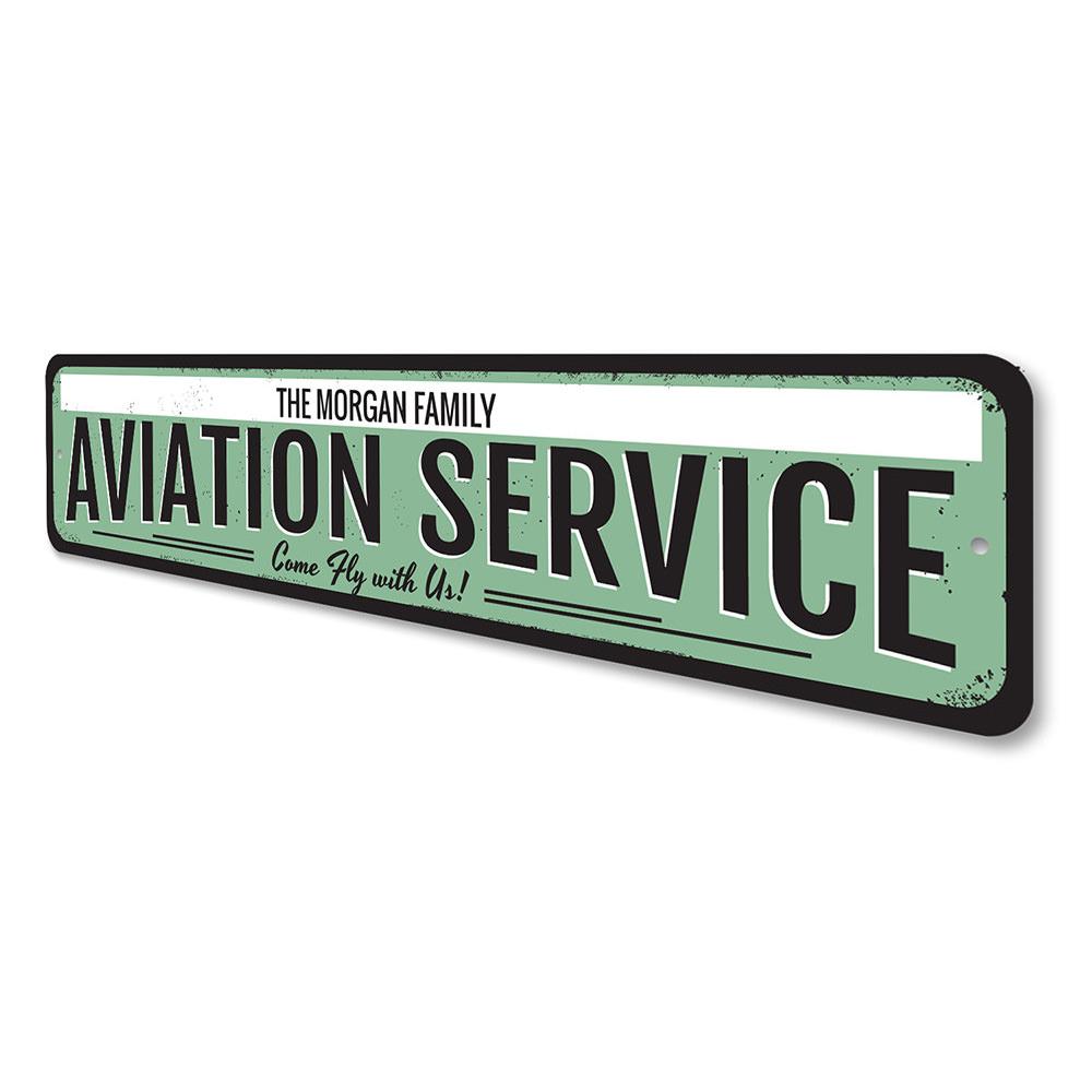 Aviation Service Sign made of high-quality aluminum, featuring customizable text and pre-drilled holes for easy mounting.