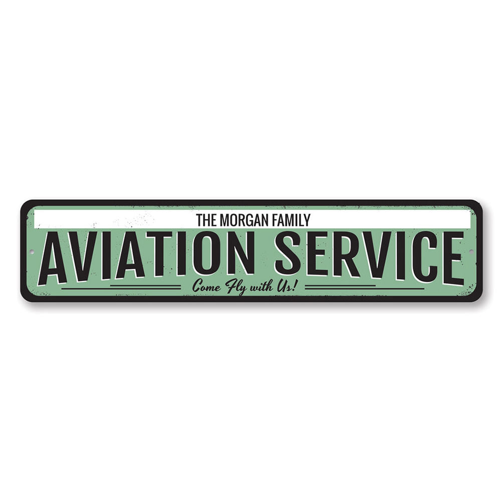 Aviation Service Sign made of high-quality aluminum, featuring customizable text and pre-drilled holes for easy mounting.
