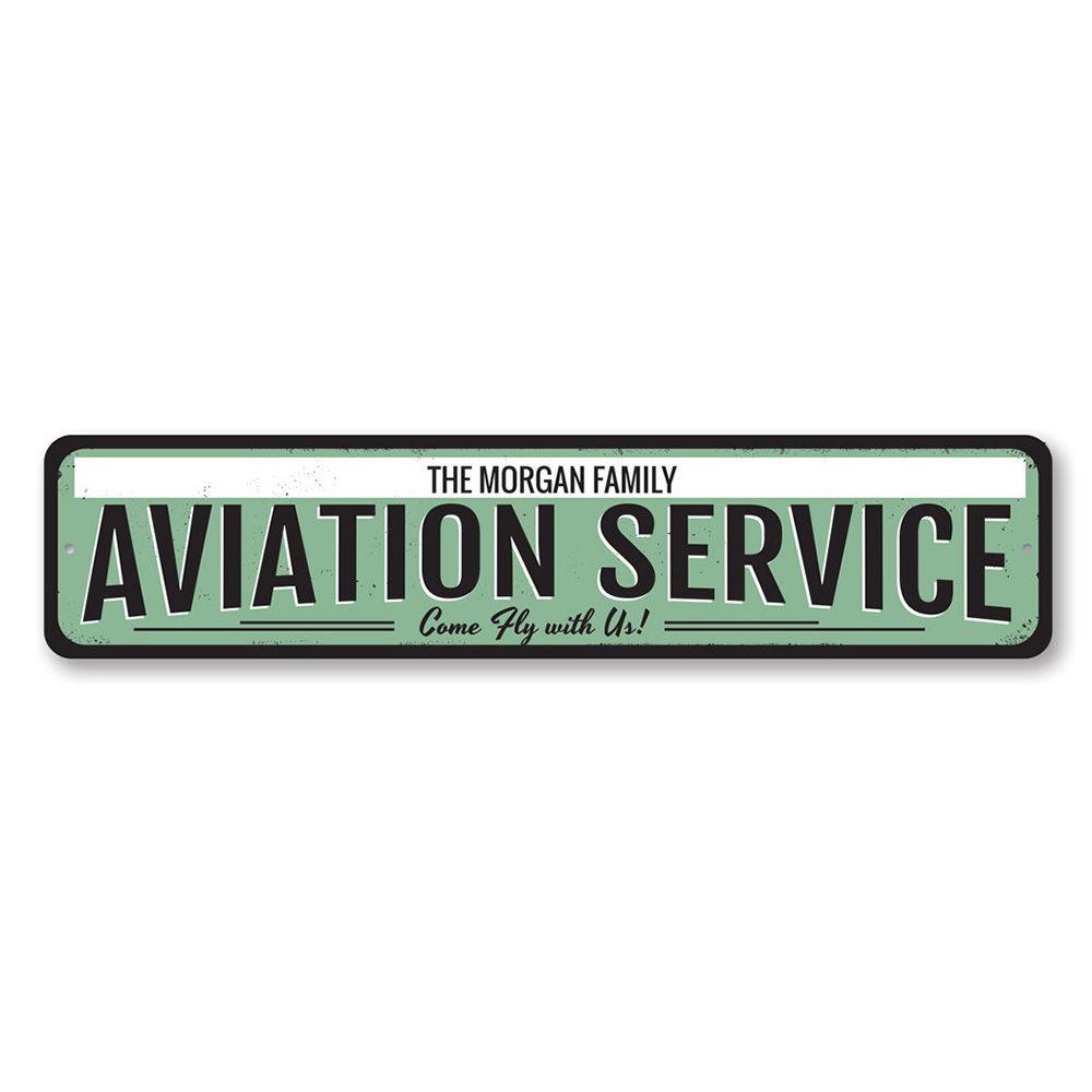 Aviation Service Sign made of high-quality aluminum, featuring customizable text and pre-drilled holes for easy mounting.