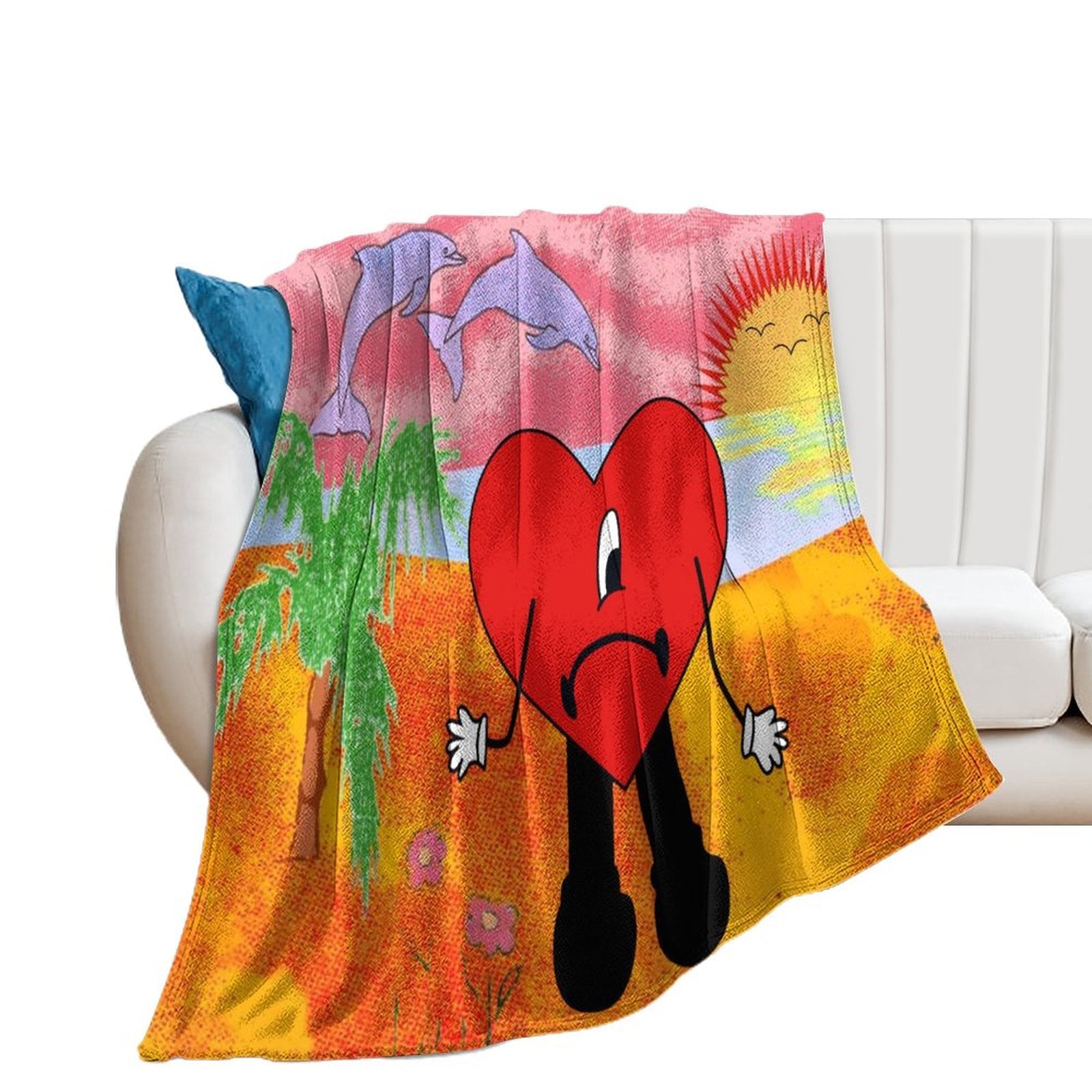 Bad Bunny Un Verano Sin Ti Throw Blanket featuring vibrant colors and soft texture, perfect for cozying up or as a stylish decor piece.
