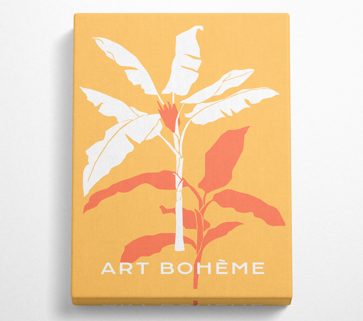 A vibrant Banana Tree artwork printed on coated polyester canvas, mounted on a sturdy 44mm box frame, ready to hang.