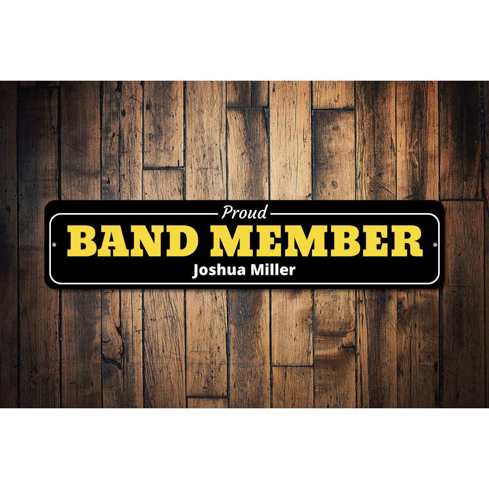 Customizable Band Member Sign made of high-quality aluminum, featuring pre-drilled holes for easy mounting.