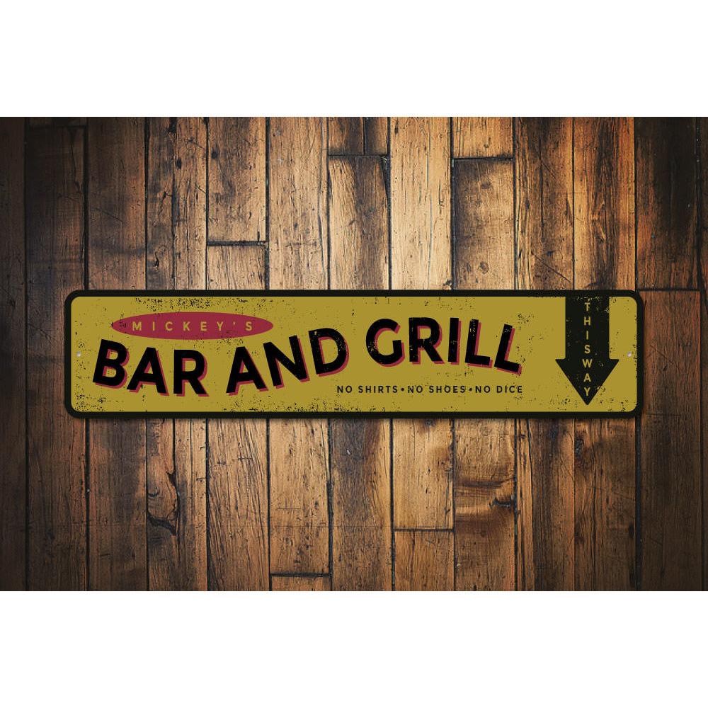 Customizable Bar and Grill Name Sign made from high-quality aluminum, featuring pre-drilled holes for easy mounting.
