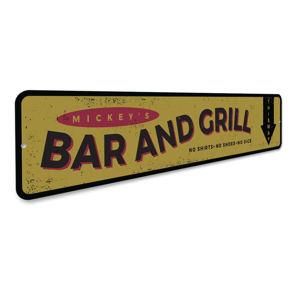 Customizable Bar and Grill Name Sign made from high-quality aluminum, featuring pre-drilled holes for easy mounting.