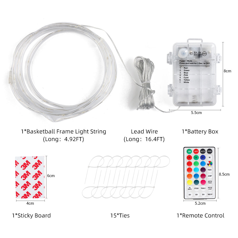 Colorful Basketball Hoop Lights illuminating a basketball hoop at night, showcasing vibrant RGB colors.