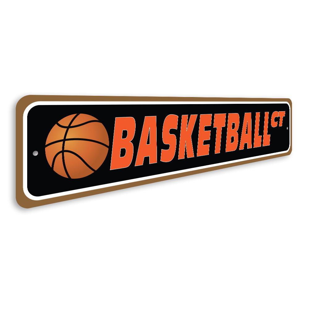 A vibrant Basketball Street Sign made of high-quality aluminum, featuring a basketball design, perfect for decorating game rooms or man caves.