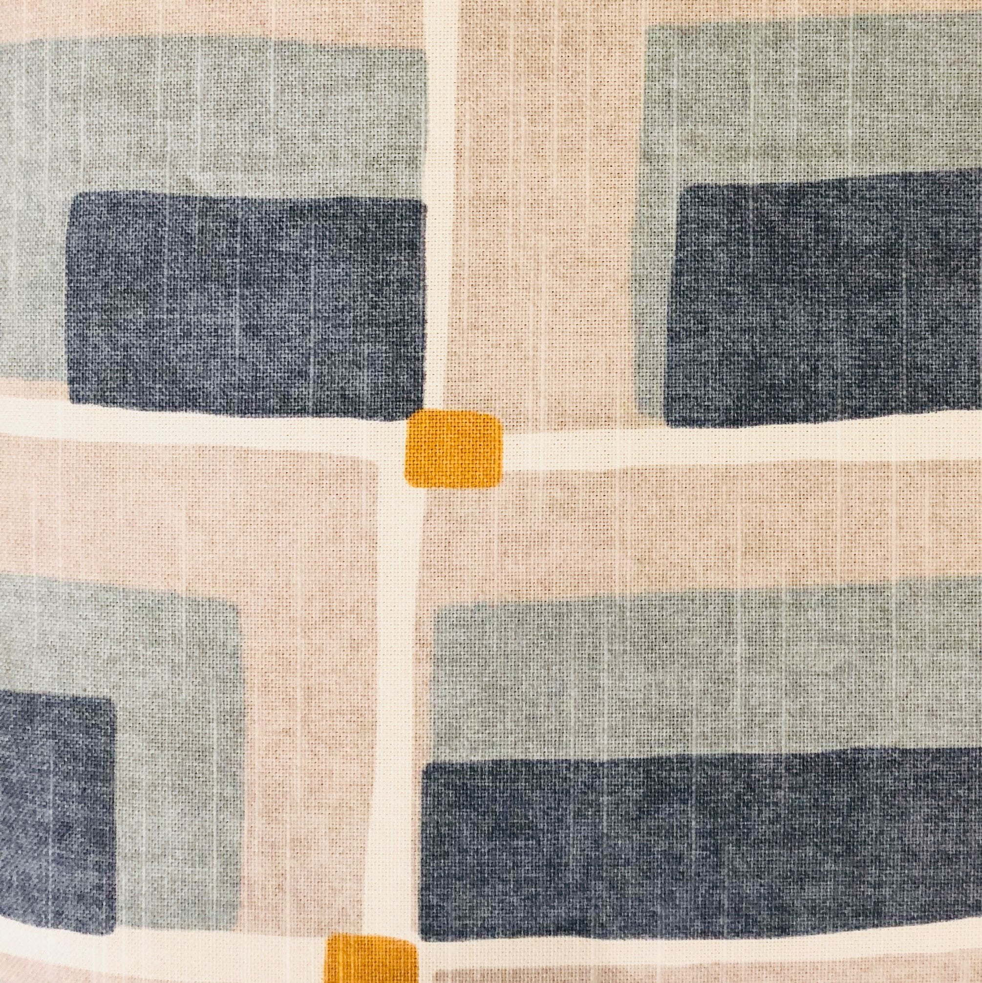 Bay Window Blue and Beige Luxury Throw Pillow featuring a geometric pattern, handmade in the USA with a soft cotton fabric.