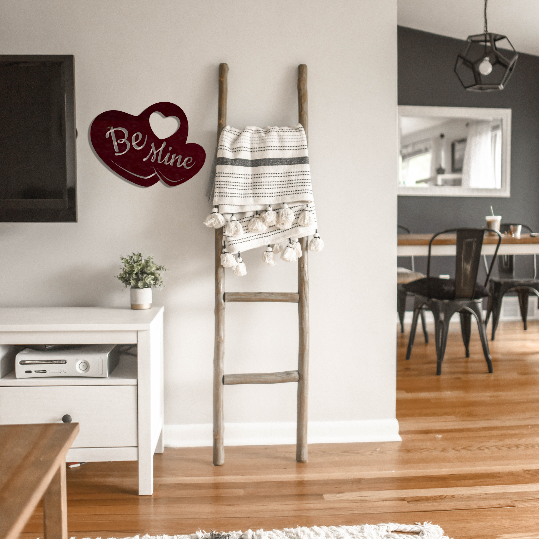 Be Mine Candy Heart Metal Wall Art in vibrant red, showcasing a heart shape with the words 'Be Mine' elegantly crafted in 16 gauge steel.