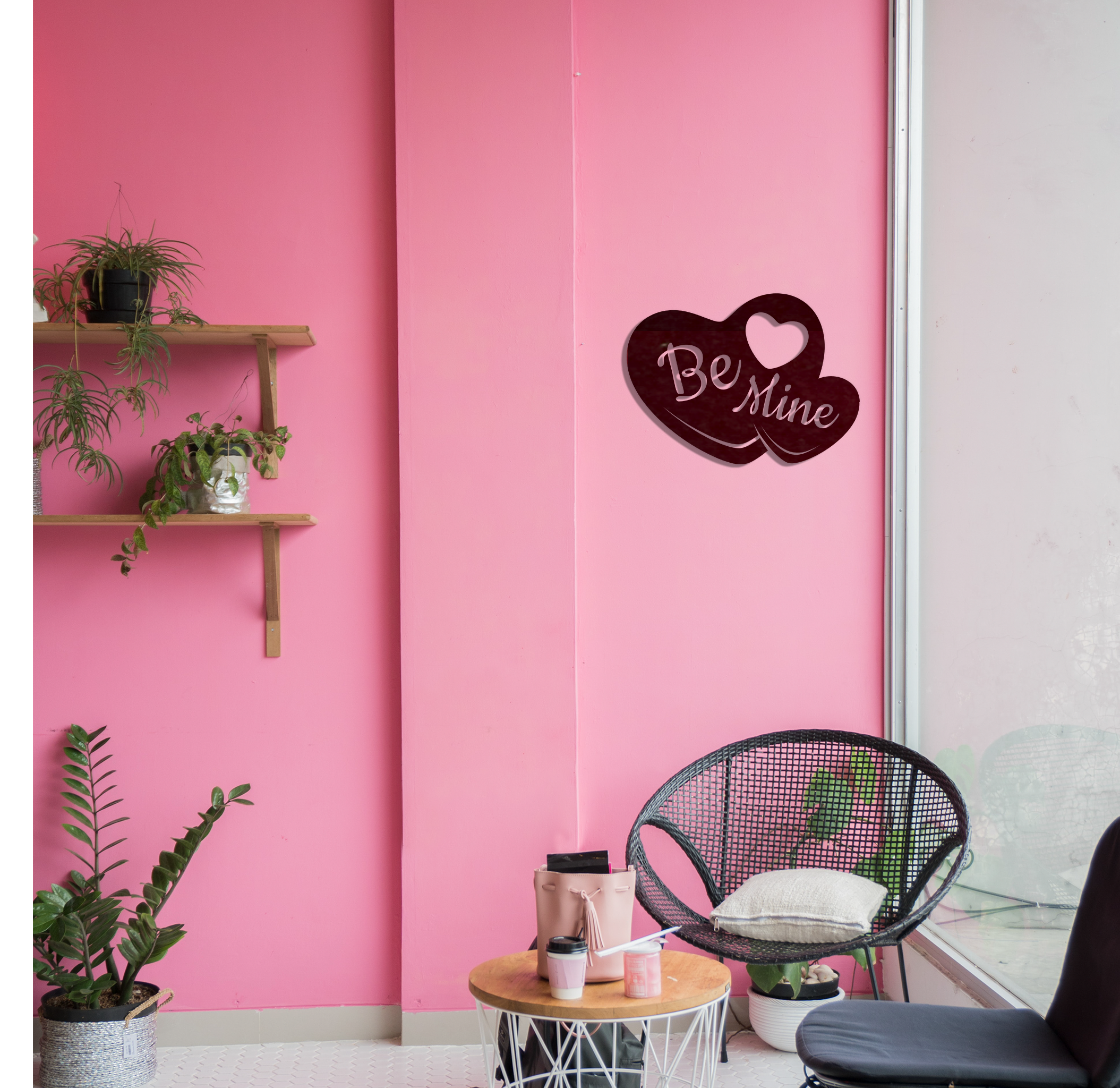 Be Mine Candy Heart Metal Wall Art in vibrant red, showcasing a heart shape with the words 'Be Mine' elegantly crafted in 16 gauge steel.