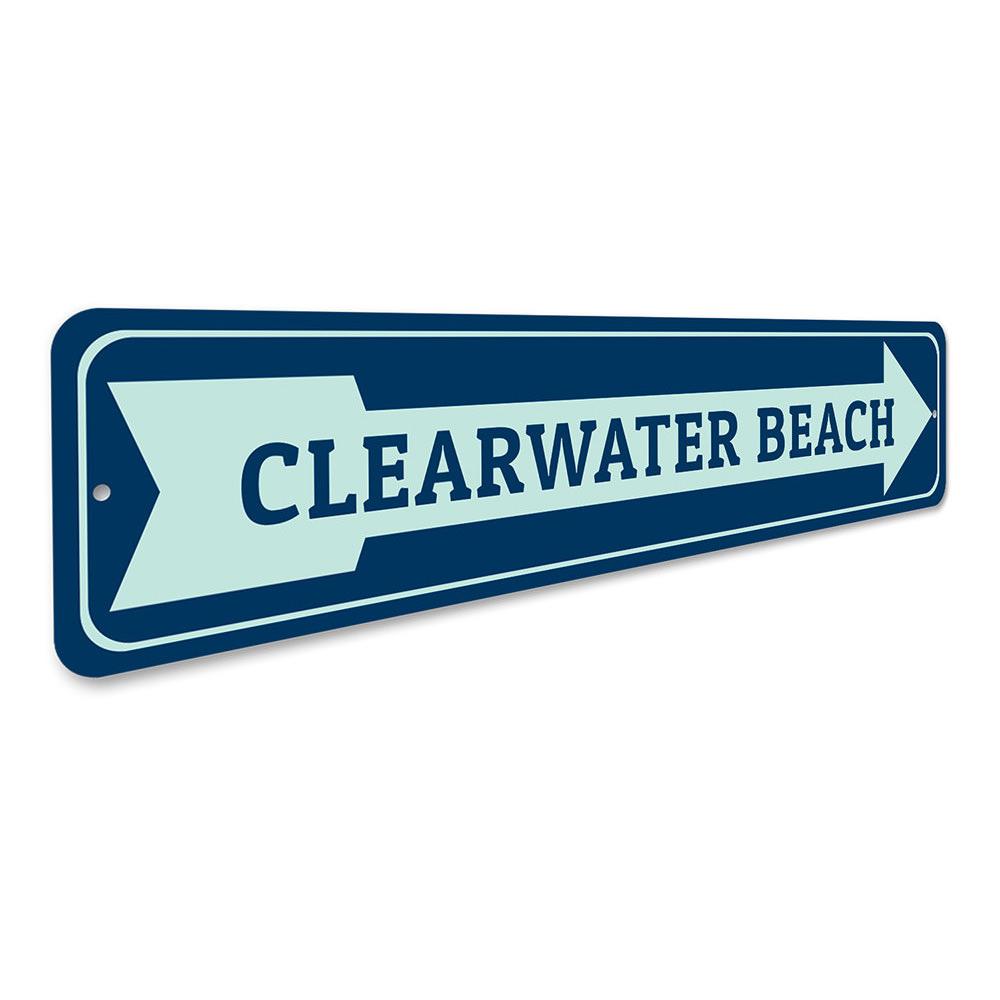 A decorative Beach Arrow Sign made of aluminum, featuring a coastal design perfect for beach houses and outdoor decor.