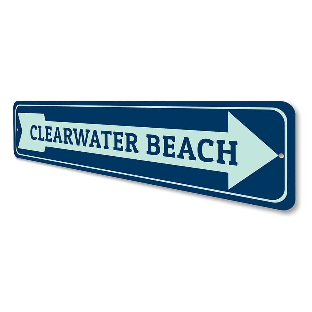 A decorative Beach Arrow Sign made of aluminum, featuring a coastal design perfect for beach houses and outdoor decor.