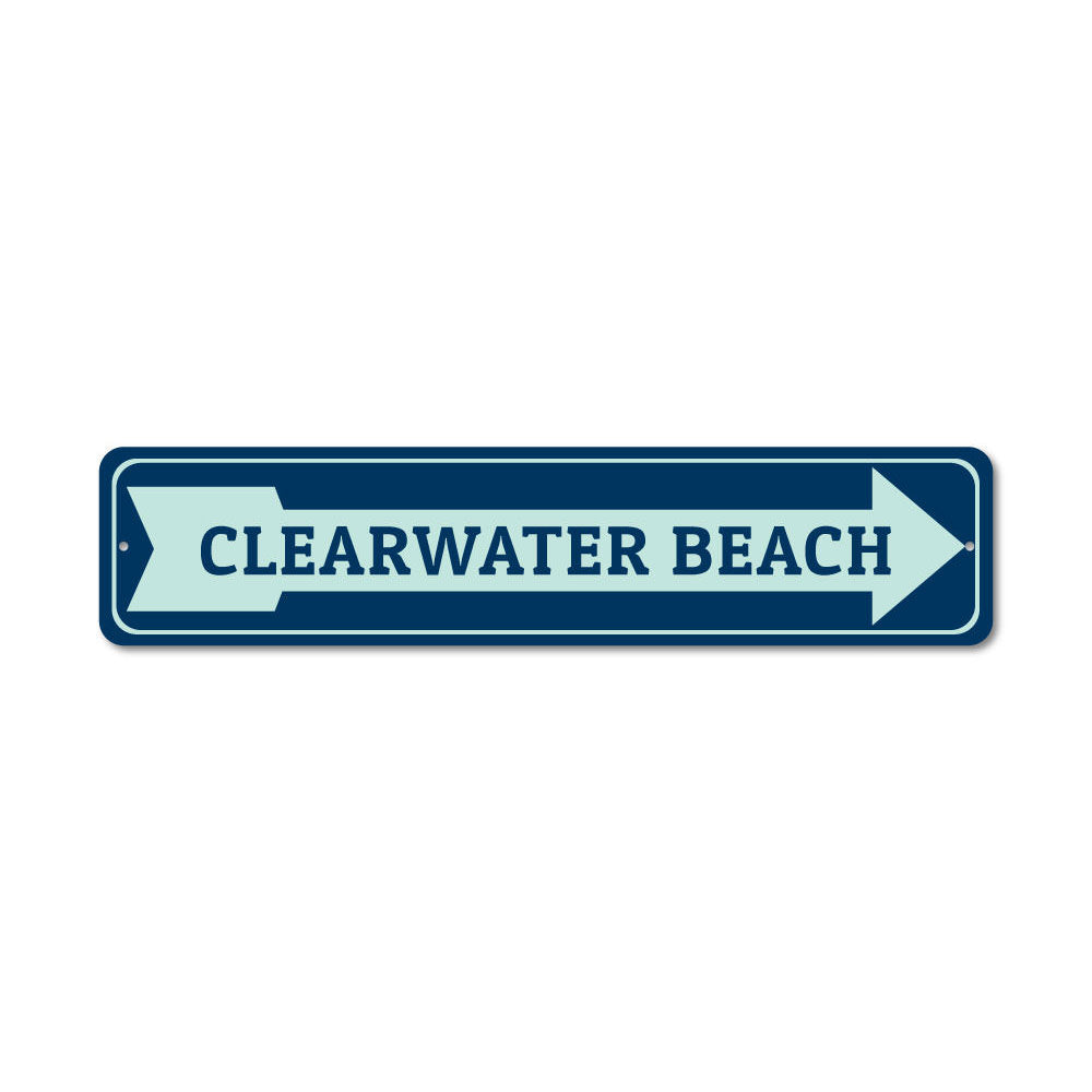 A decorative Beach Arrow Sign made of aluminum, featuring a coastal design perfect for beach houses and outdoor decor.