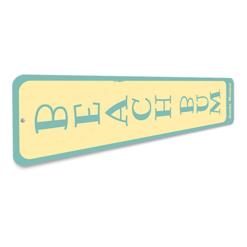 Beach Bum Vertical Sign made of aluminum, featuring vibrant colors and a beach-themed design, perfect for home decor.