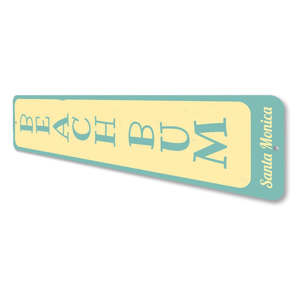 Beach Bum Vertical Sign made of aluminum, featuring vibrant colors and a beach-themed design, perfect for home decor.