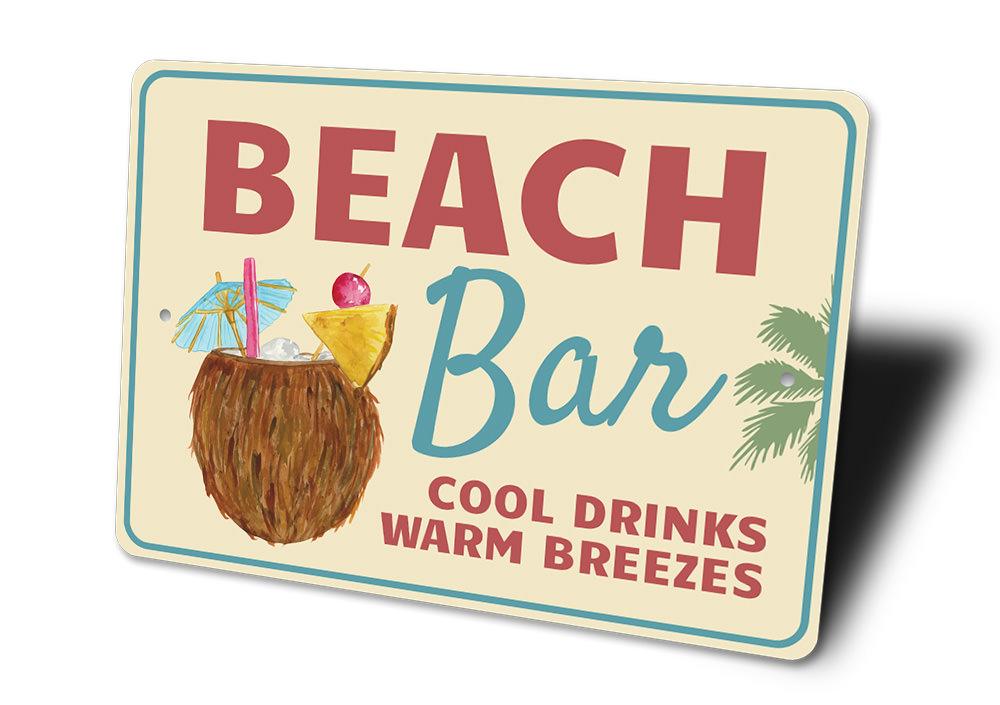 A vibrant Beach Cocktail Sign made of aluminum, featuring beach-themed graphics and customizable text, perfect for coastal decor.