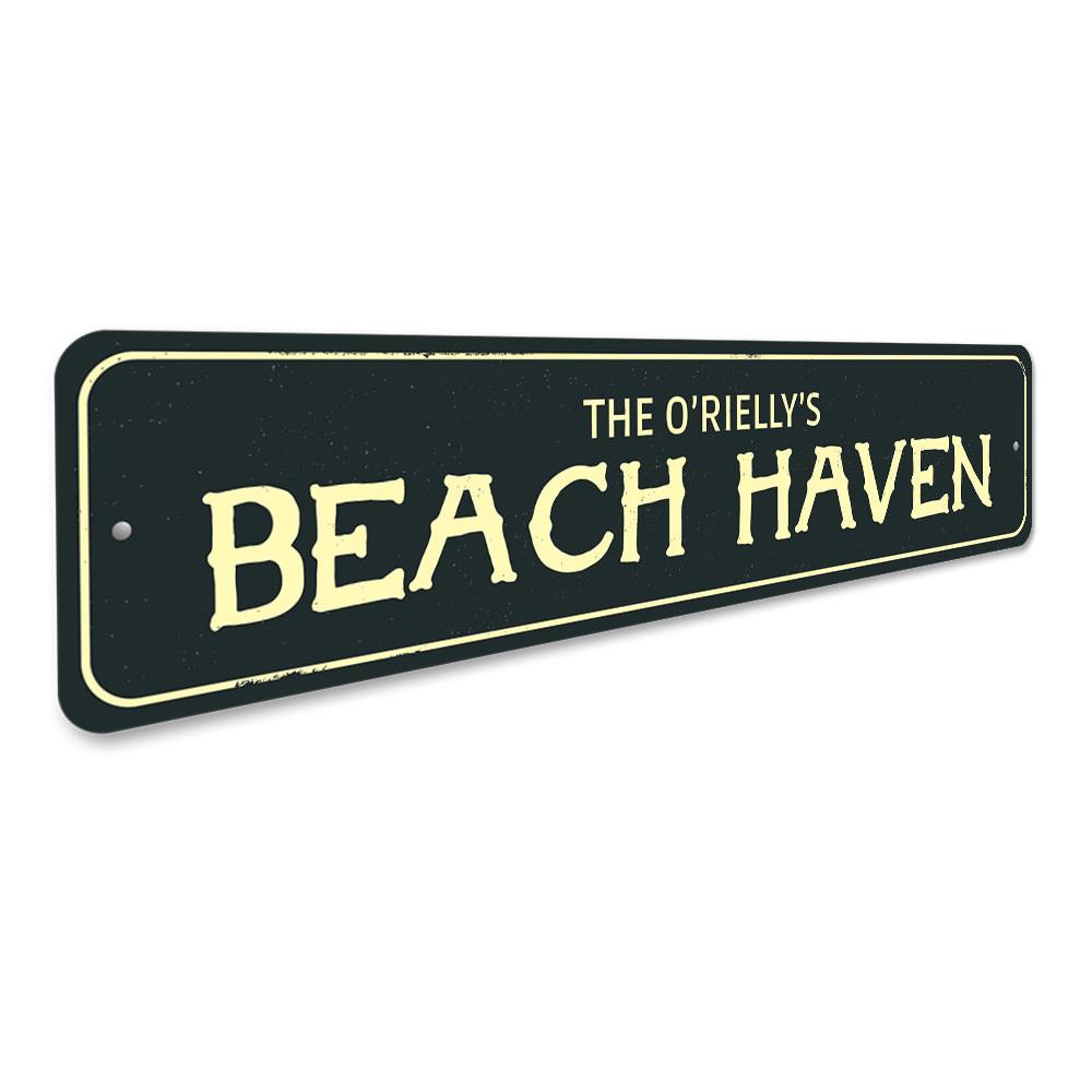 Beach Haven Sign made of high-quality aluminum, featuring customizable text, perfect for home decor.