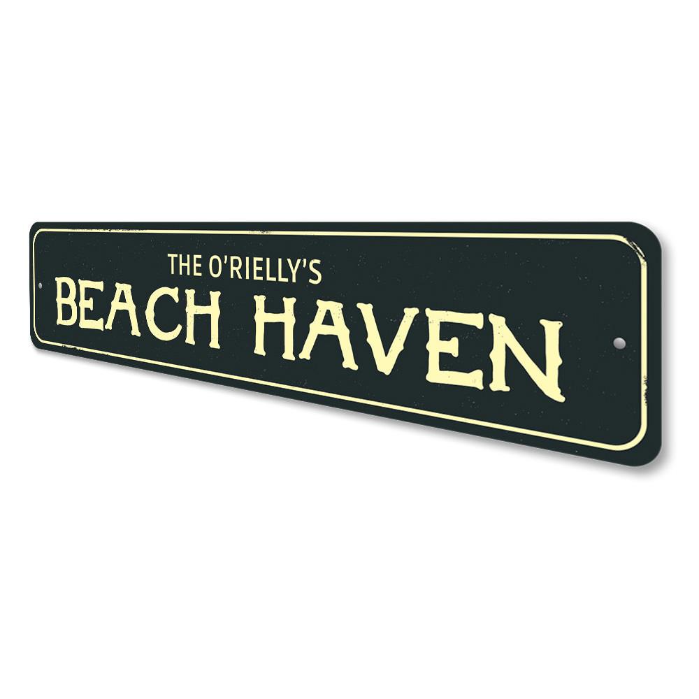 Beach Haven Sign made of high-quality aluminum, featuring customizable text, perfect for home decor.