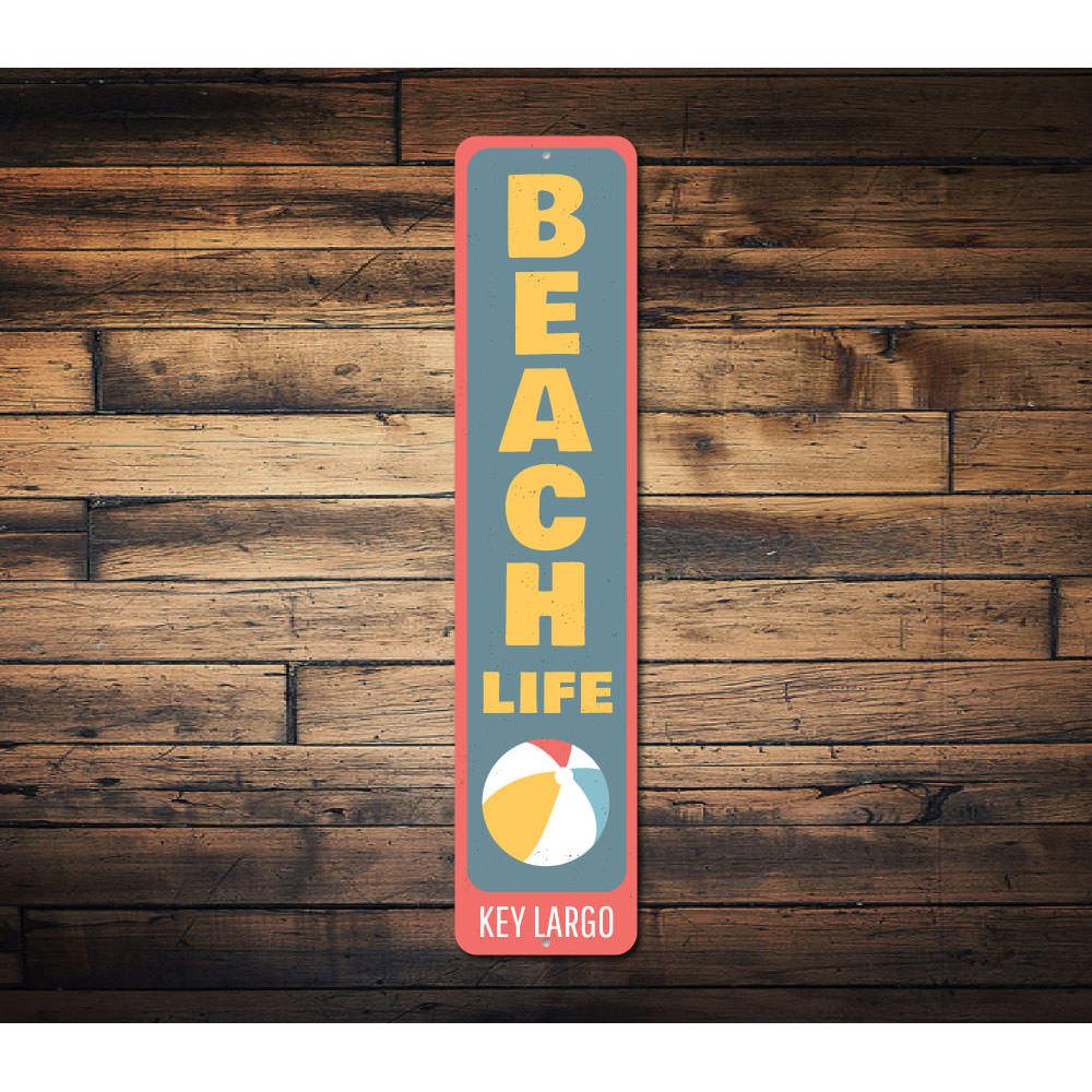 Beach Life Vertical Sign featuring vibrant colors and a coastal theme, perfect for home decor.