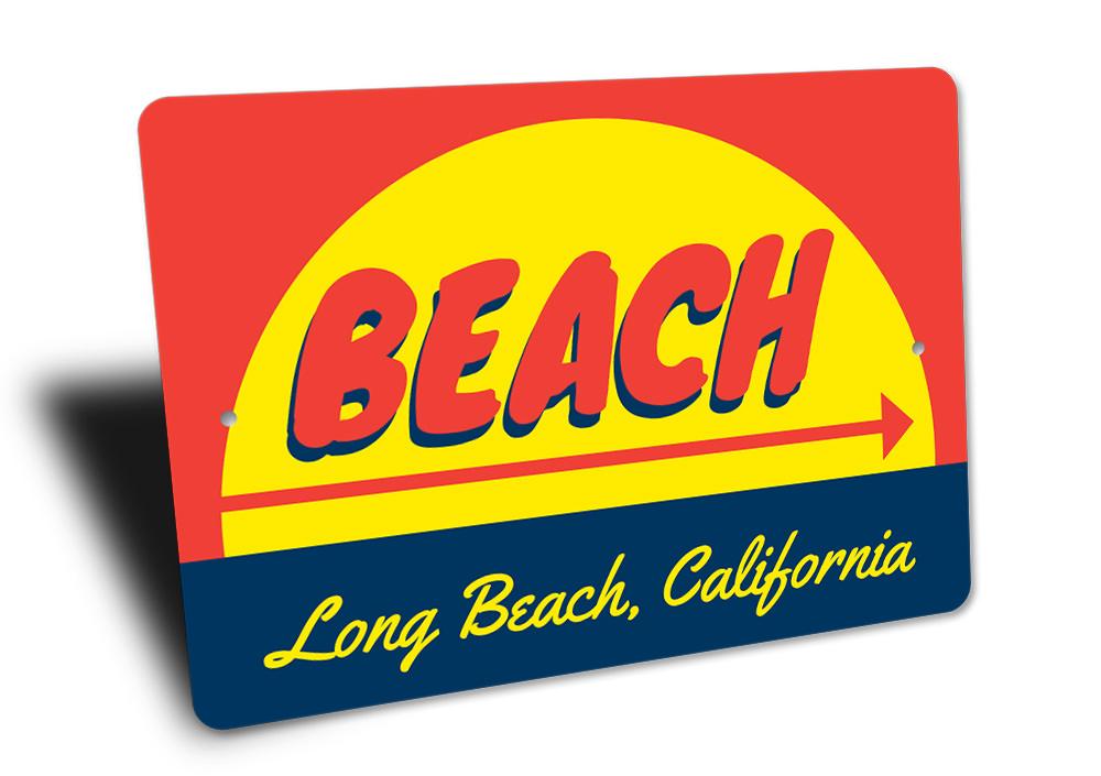 A beautifully crafted Beach Sunset Sign made of aluminum, featuring vibrant colors and a serene sunset design, perfect for home decor.