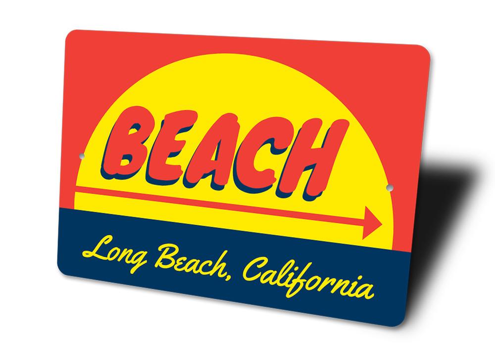 A beautifully crafted Beach Sunset Sign made of aluminum, featuring vibrant colors and a serene sunset design, perfect for home decor.