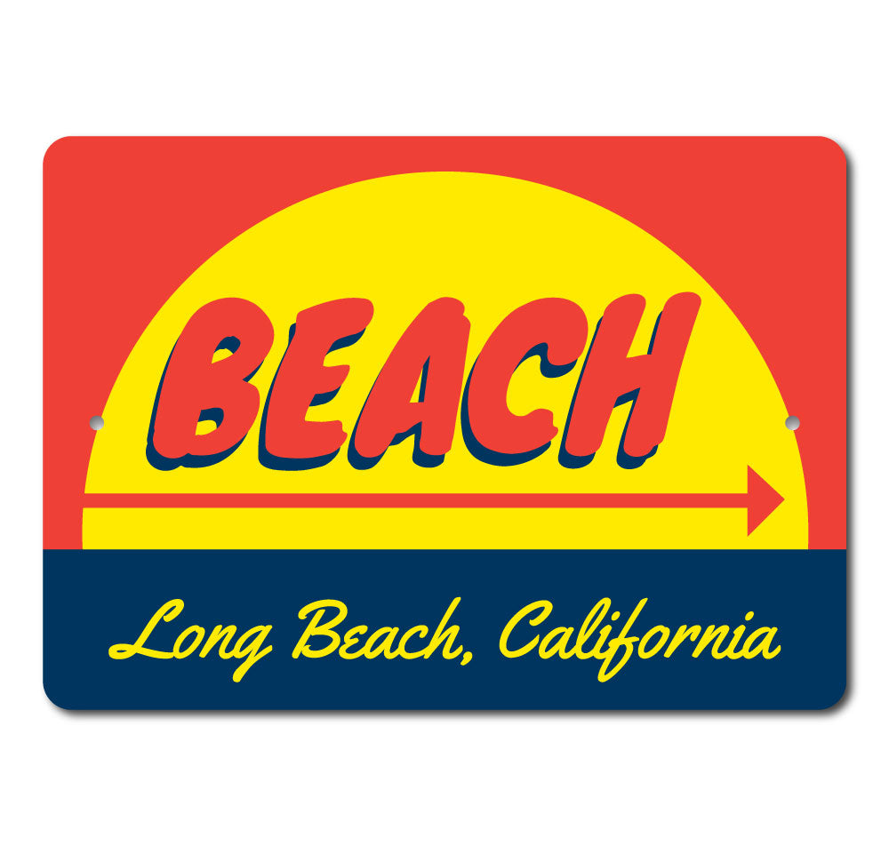A beautifully crafted Beach Sunset Sign made of aluminum, featuring vibrant colors and a serene sunset design, perfect for home decor.