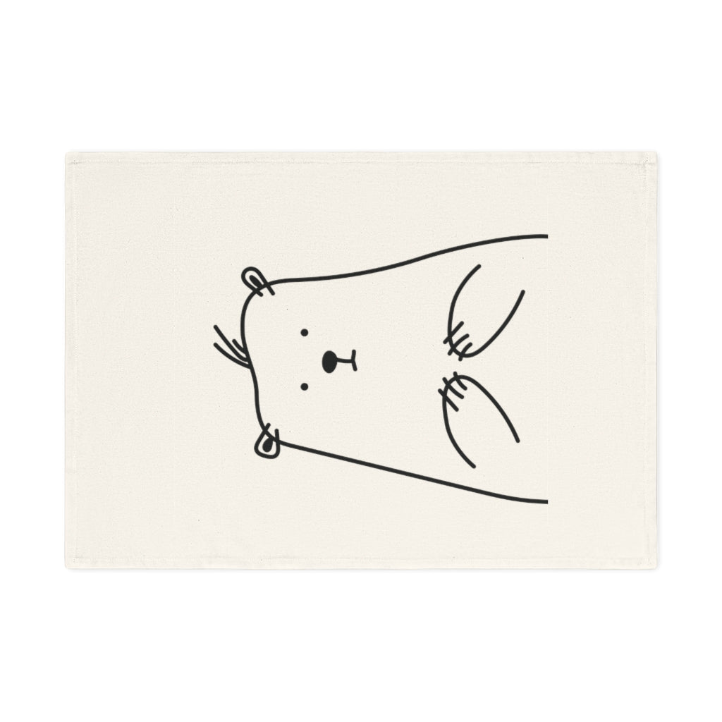 A cute bear cotton tea towel measuring 50 x 70 cm, made from 100% organic cotton, featuring a charming bear print.
