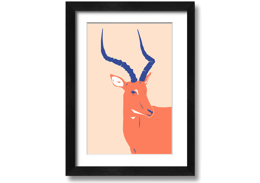 Beautiful Impala framed print showcasing a graceful antelope, available in various frame colors, handmade in the UK.