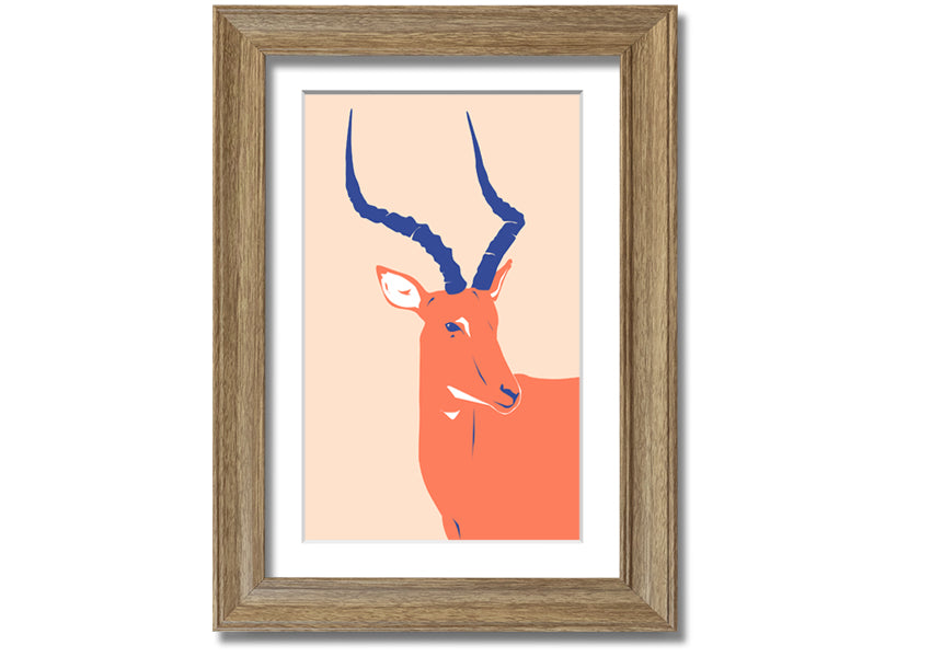 Beautiful Impala framed print showcasing a graceful antelope, available in various frame colors, handmade in the UK.
