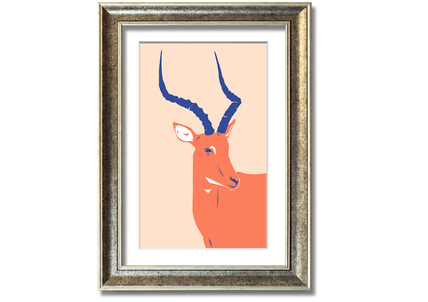 Beautiful Impala framed print showcasing a graceful antelope, available in various frame colors, handmade in the UK.