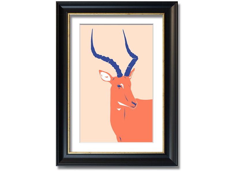 Beautiful Impala framed print showcasing a graceful antelope, available in various frame colors, handmade in the UK.