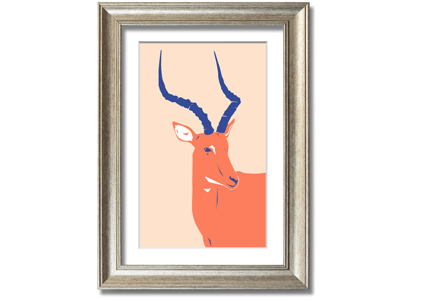 Beautiful Impala framed print showcasing a graceful antelope, available in various frame colors, handmade in the UK.