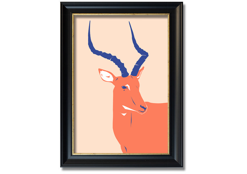 Beautiful Impala framed print showcasing a graceful antelope, available in various frame colors, handmade in the UK.