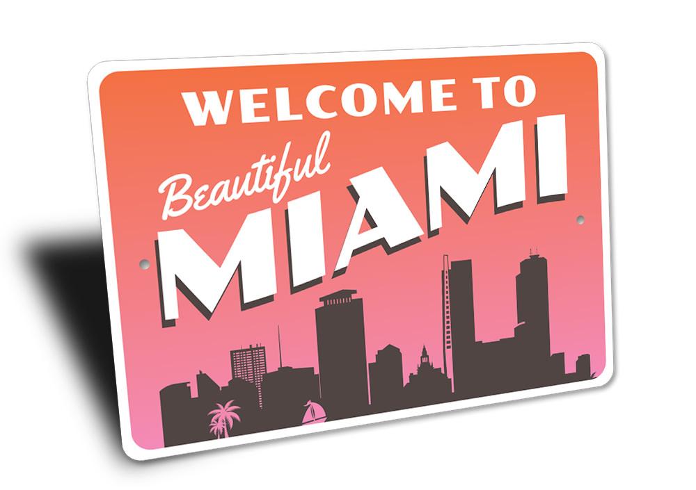 Beautiful Miami Sign made of high-quality aluminum, featuring vibrant colors and a stylish design, perfect for home decor.