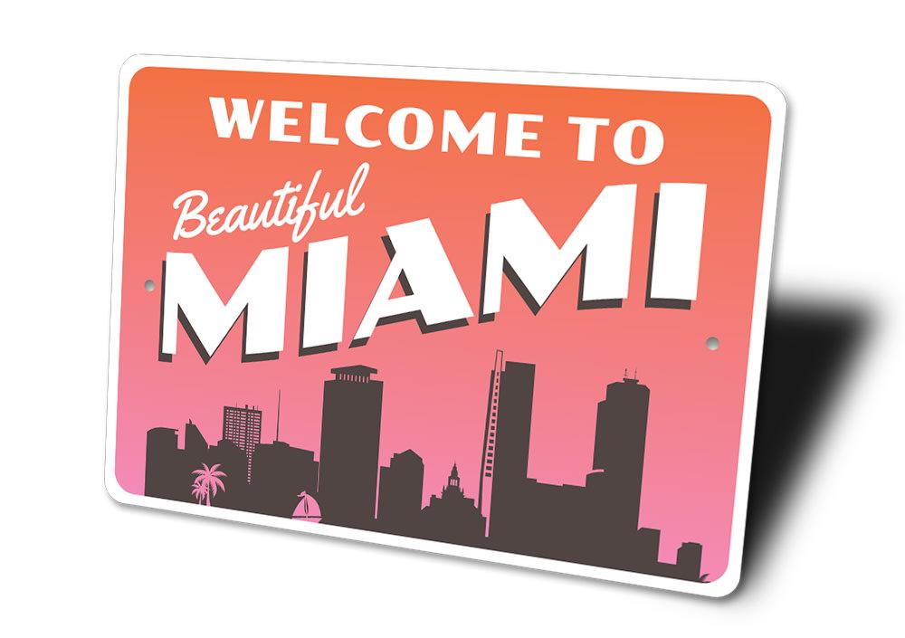 Beautiful Miami Sign made of high-quality aluminum, featuring vibrant colors and a stylish design, perfect for home decor.